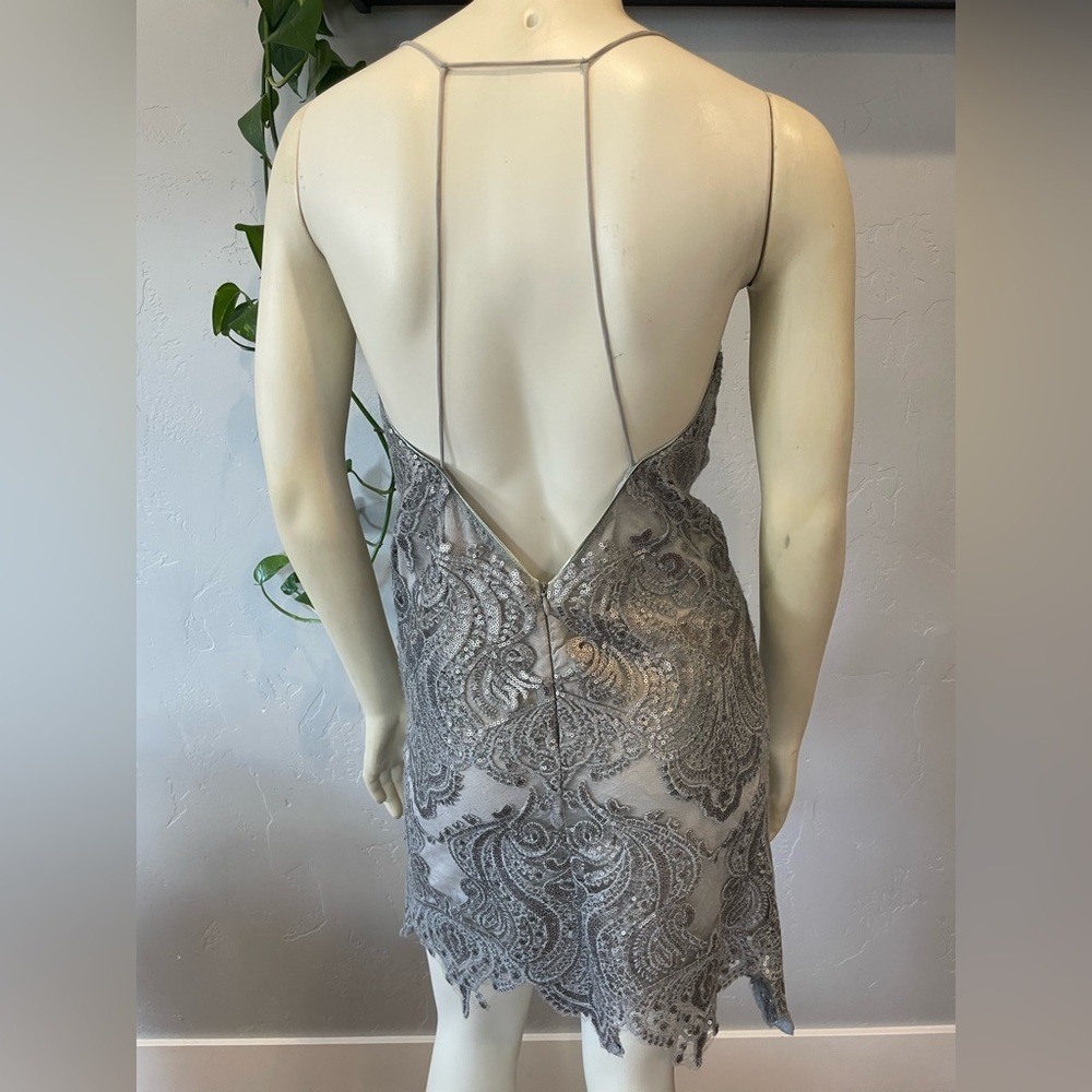 Tobi Silver lace sequin Backless Lace mini Dress size M